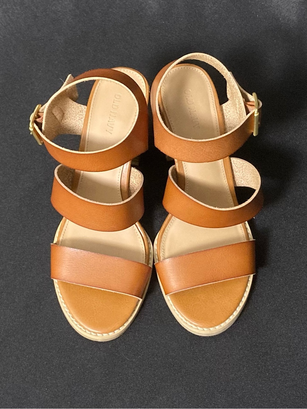 Old Navy Brown Faux Leather High Heel Buckle Strap Sandals Size 8 - Picture 6 of 14